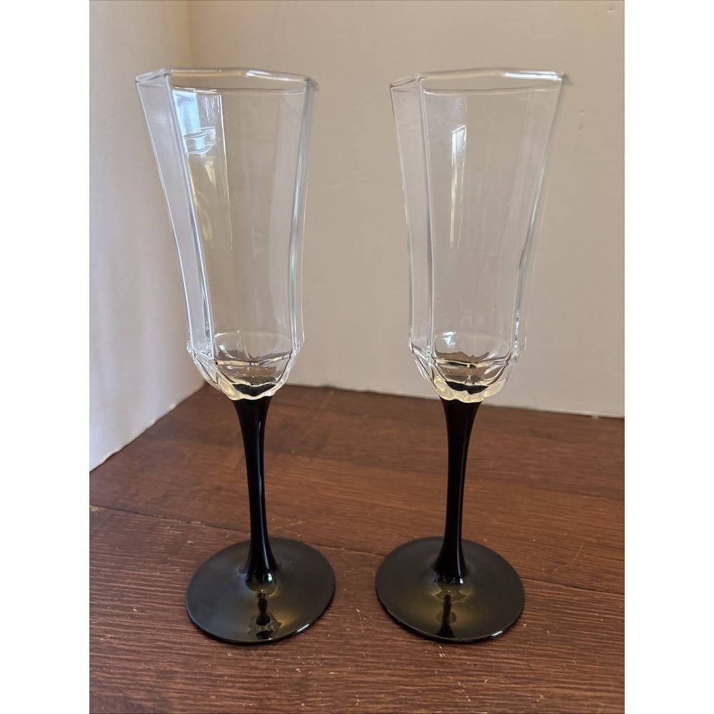 VTG LUMINARC FRANCE Crystal Octime Stem Champagne Fluted Glasses 8.5/8 Set Of 2